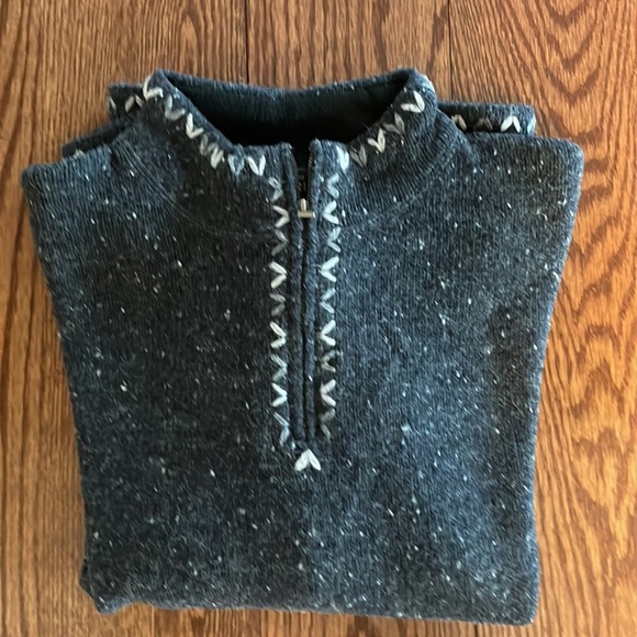 VTG WOOLRICH women’s mock 1/4 zip wool blend black fleck sweater size large - Picture 4 of 12